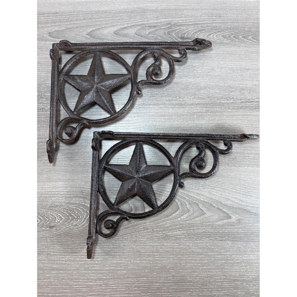 Cast Iron Texas Star Shelf Bracket Rustic Western Scroll Wall Support Brown 9in